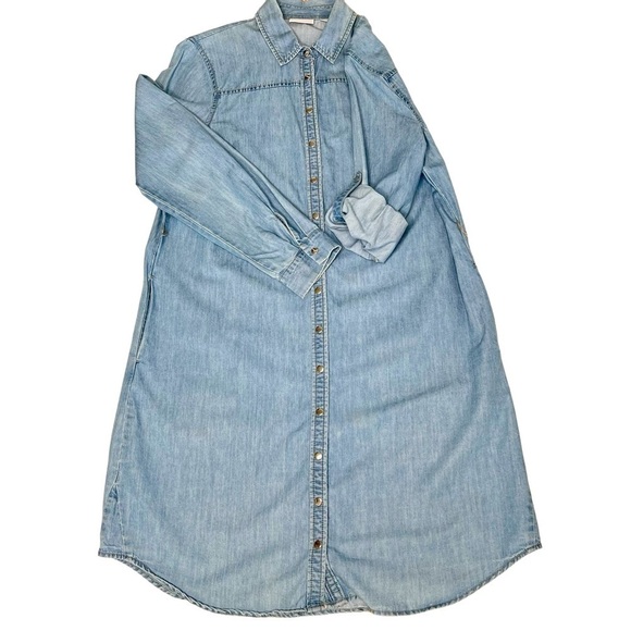 NEW YORK & COMPANY Long Sleeve Snap Button Chambray Denim Shirt Dress Size L - Picture 7 of 16